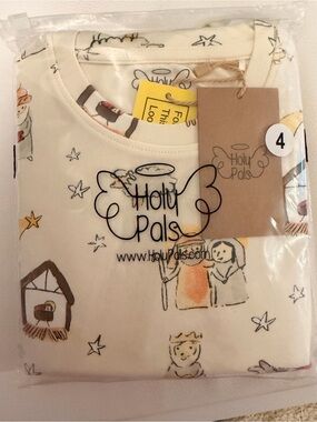 Cream Kids Pajama Set - Nativity Print Bamboo